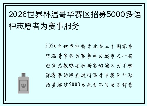 2026世界杯温哥华赛区招募5000多语种志愿者为赛事服务 2026世界杯温哥华赛区招募5000多语种志愿者为赛事服务
