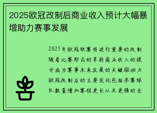 2025欧冠改制后商业收入预计大幅暴增助力赛事发展